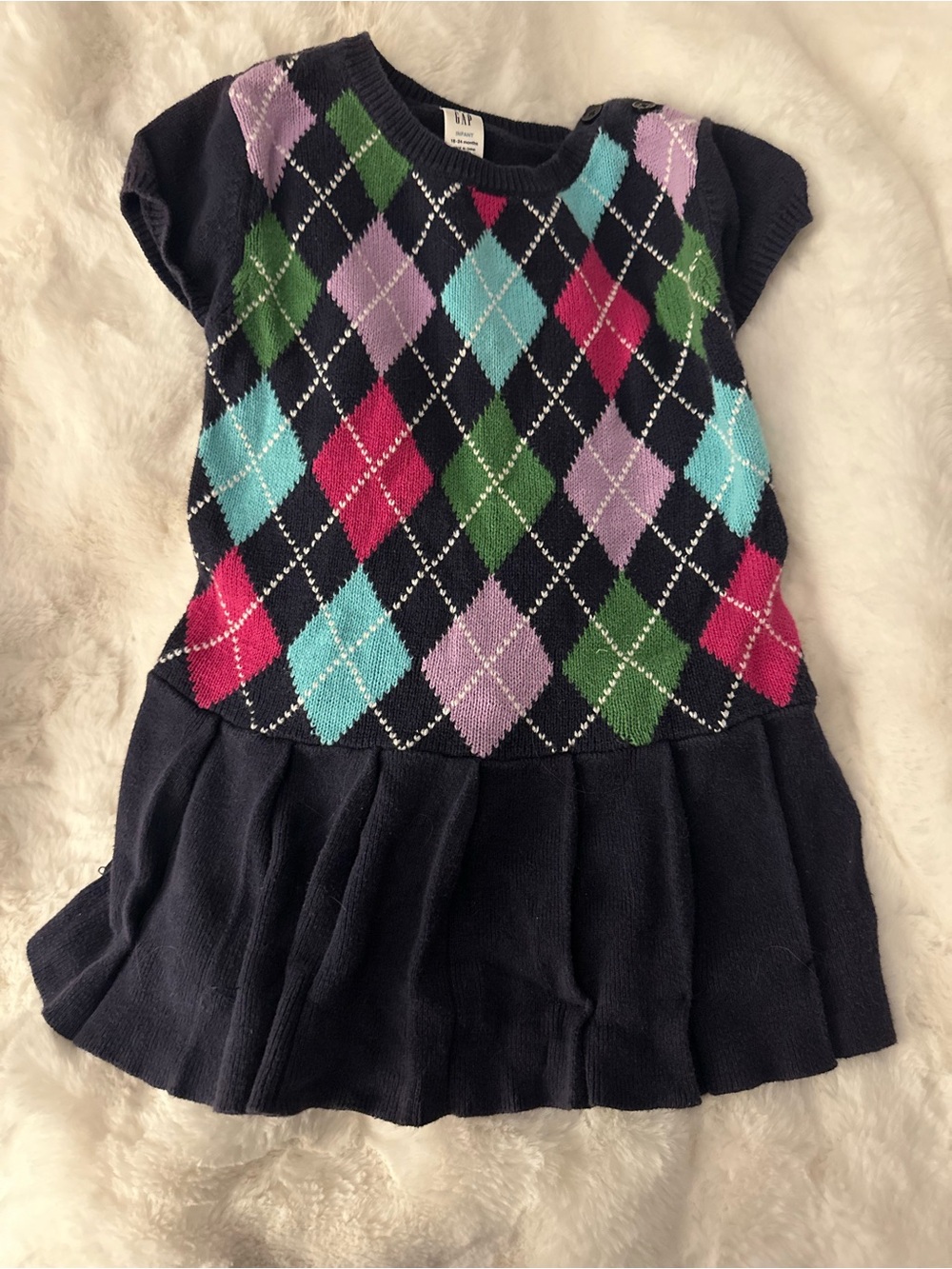 GAP Navy Argyle Sweater Dress with Multicolor Diamonds
